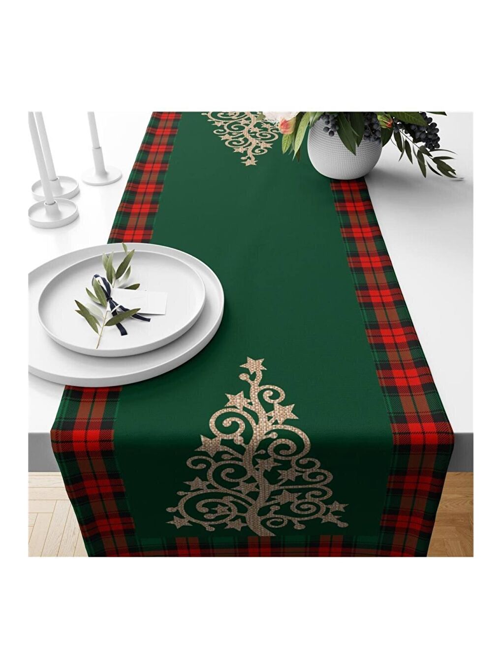 Karışık Yılbaşı Özel Ağaç Desenli Runner 40x140 cm