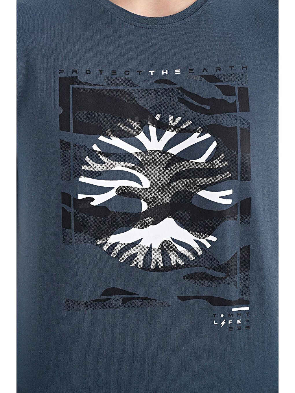 Orman Yeşili Desen Baskılı O Yaka Standart Kalıp Erkek Tişört - 88232-1