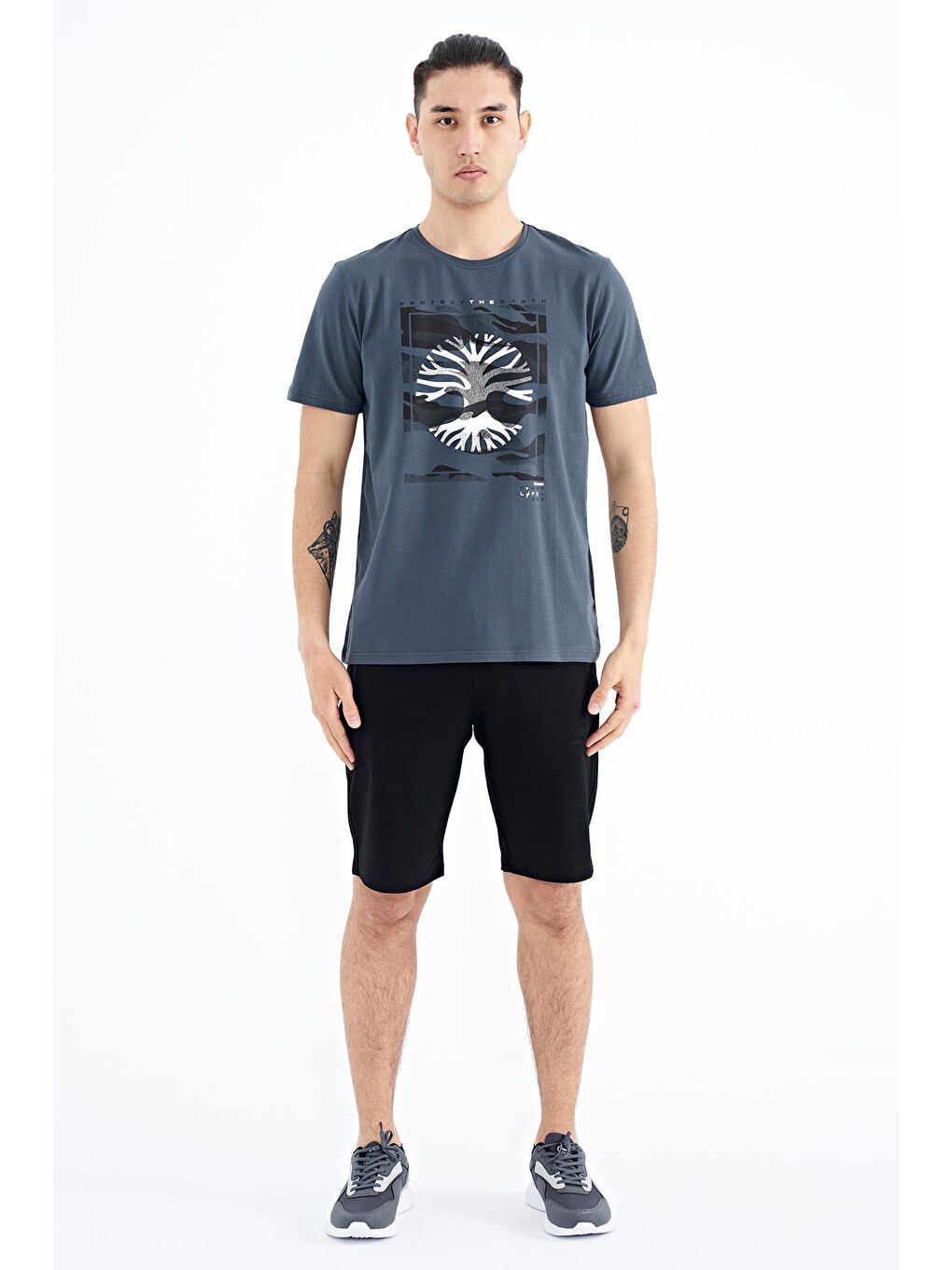 Orman Yeşili Desen Baskılı O Yaka Standart Kalıp Erkek Tişört - 88232-3