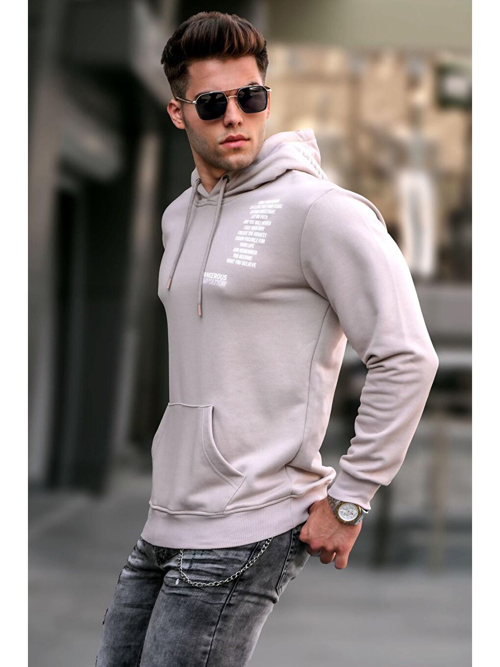 Madmext Bej Baskılı Erkek Sweatshirt 5313