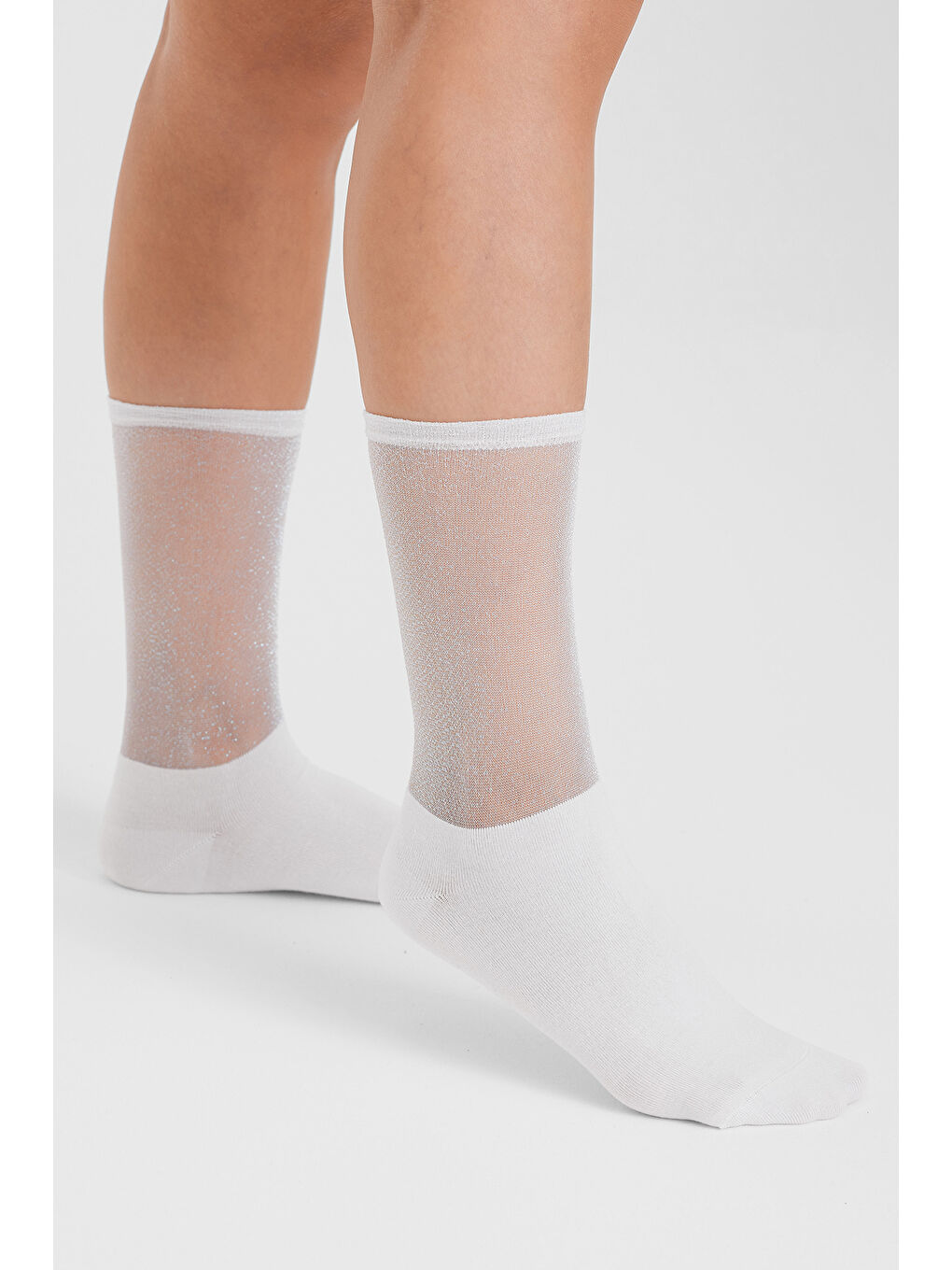 Beyaz Transparan Simli Beyaz Modal Kadın Dikişsiz Soket Çorap-1