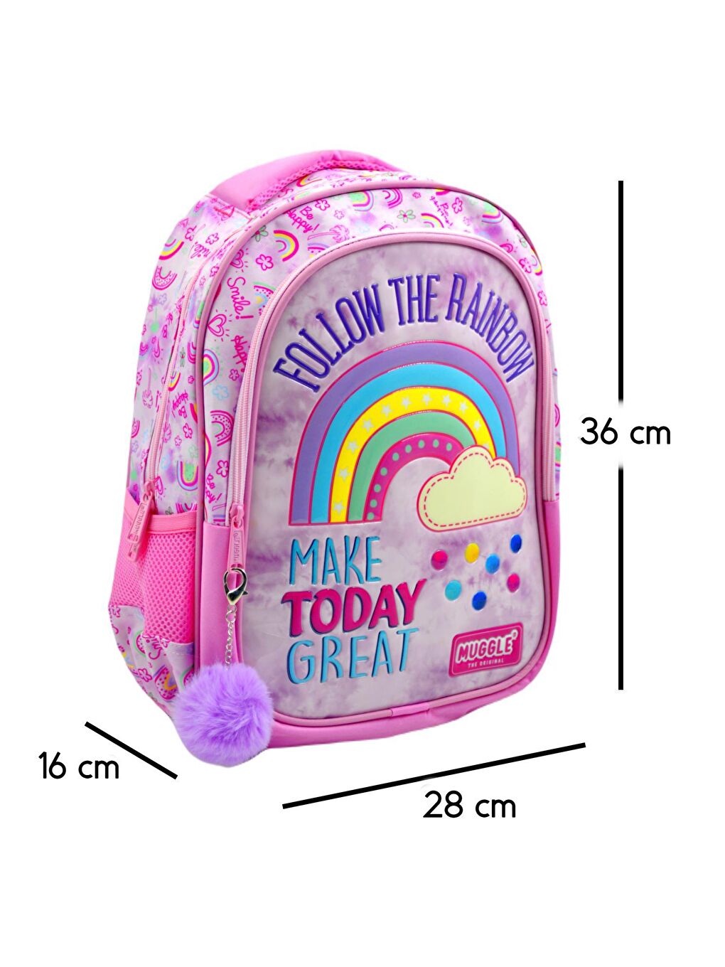 Muggle 2 Bölmeli Soft Rainbow Pembe Okul Sırt Çantası (MU-6696) - 1