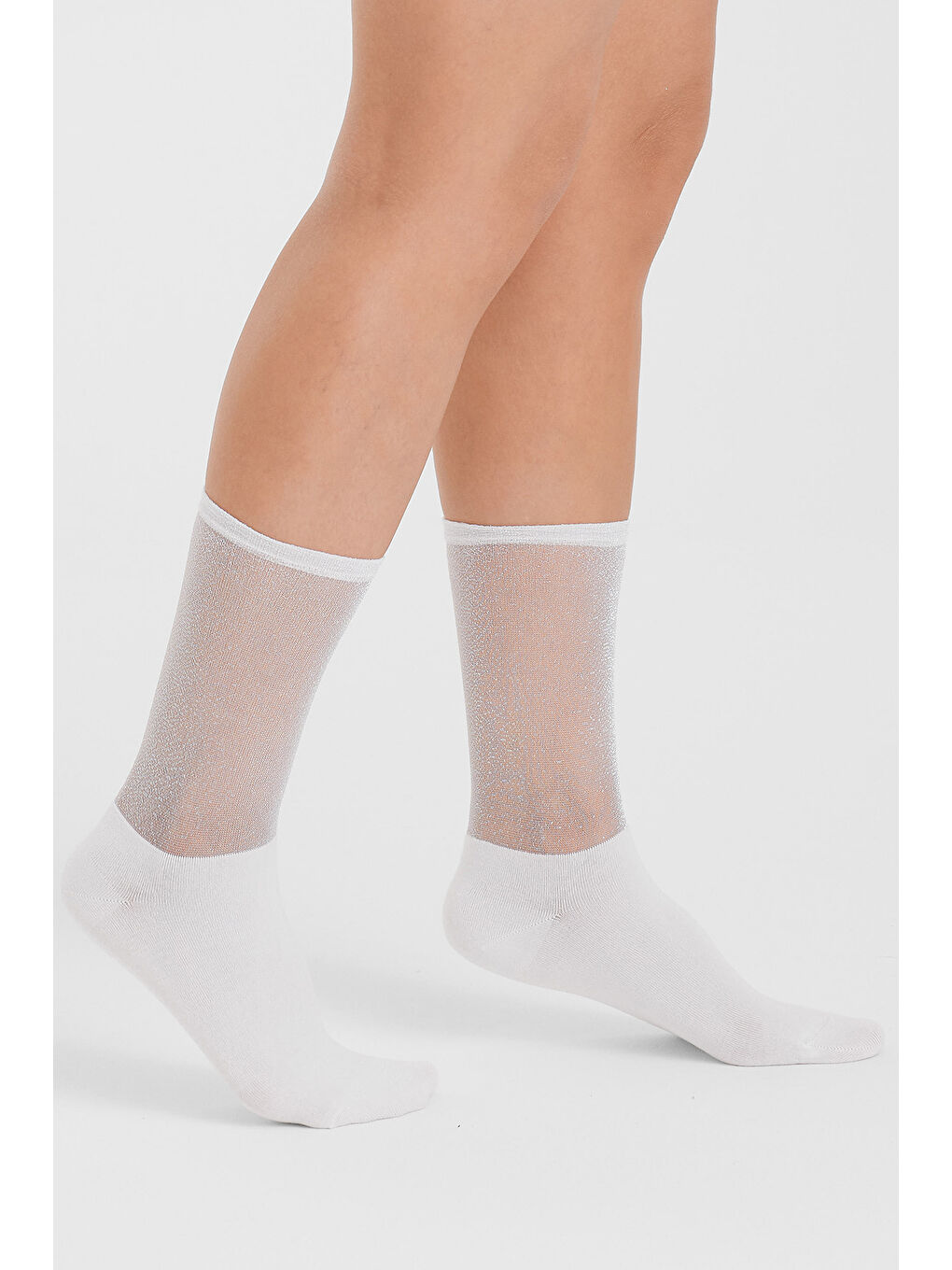 Beyaz Transparan Simli Beyaz Modal Kadın Dikişsiz Soket Çorap-2