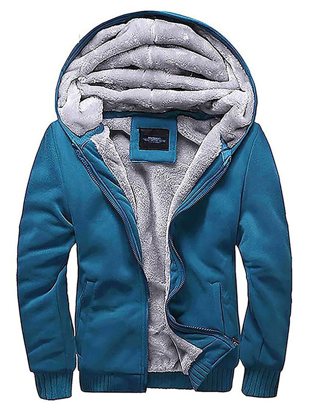 Mavi İçi Kürklü Saks Fermuarlı Sweatshirt 22377