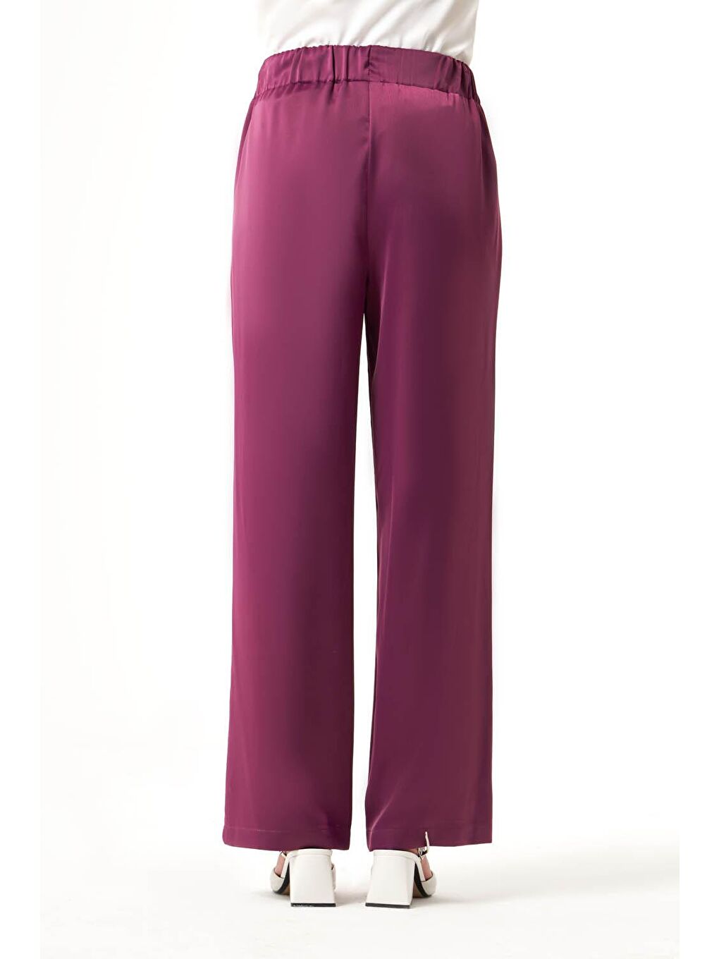 Pembe Beli Lastikli Saten Gül Kurusu Pantolon-1