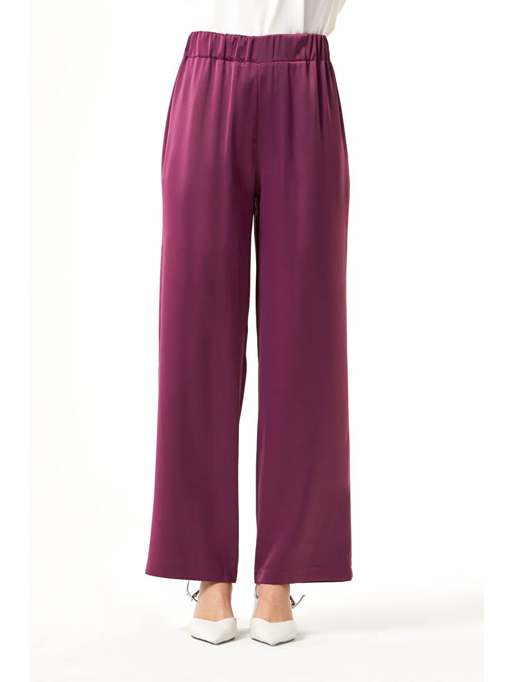 Pembe Beli Lastikli Saten Gül Kurusu Pantolon-2