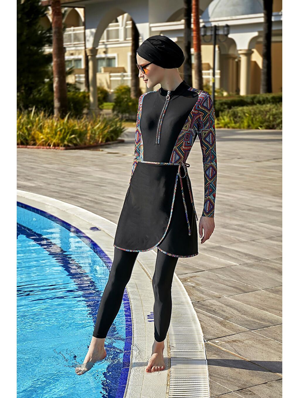 Siyah 3 Farklı Şekilde Giyilebilir Elastanlı Tesettür Mayo R127 Aybüke