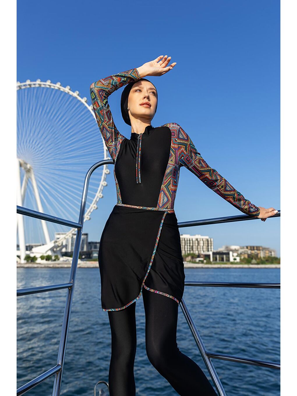 Siyah 3 Farklı Şekilde Giyilebilir Elastanlı Tesettür Mayo R127 Aybüke-1