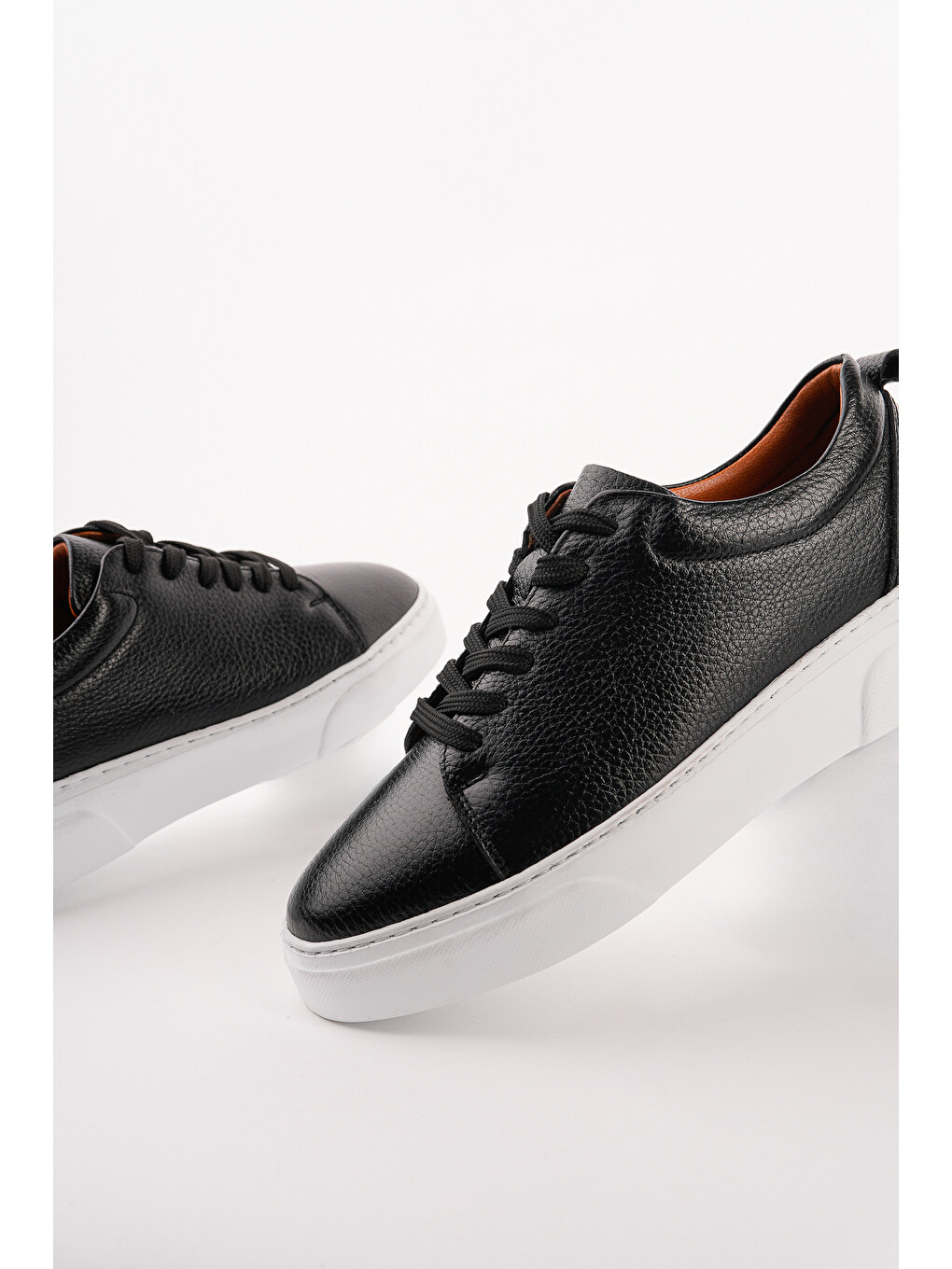 Siyah LEONS Hakiki Deri Erkek Kalın Taban Bağcıklı Günlük Casual Sneaker-4