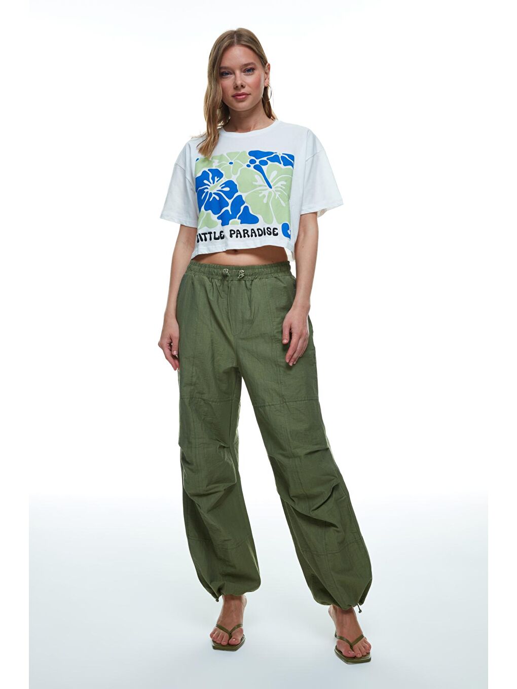 Geniş Paça Paraşüt Pantolon Haki-2