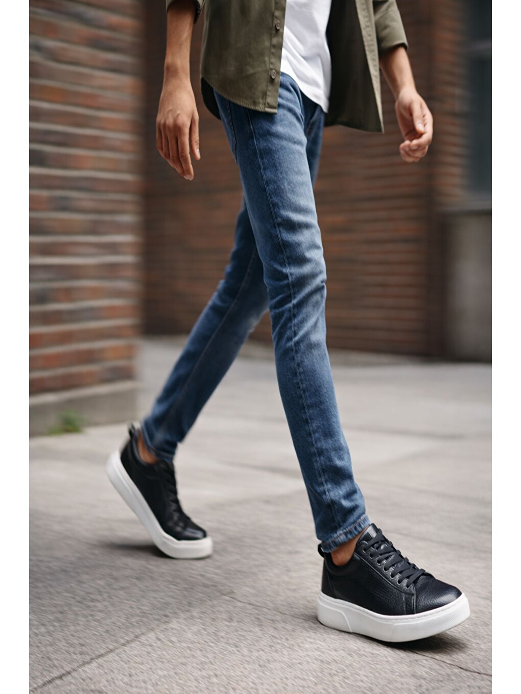 Siyah LEONS Hakiki Deri Erkek Kalın Taban Bağcıklı Günlük Casual Sneaker-7