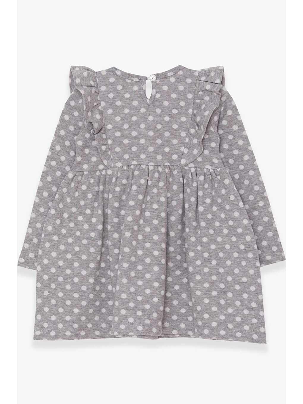 Kız Çocuk Uzun Kollu Elbise Puantiyeli Fiyonklu Açık Gri Melanj (1.5-5 Yaş)-1