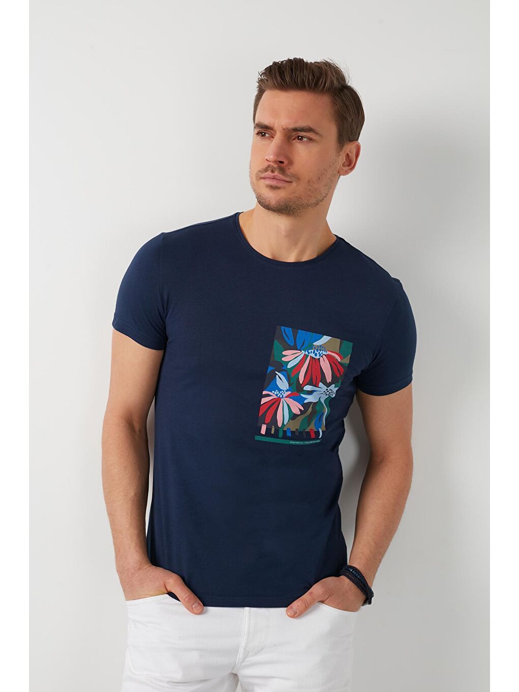 İndigo % 100 Pamuklu Baskılı Bisiklet Yaka Tişört 5902188-1