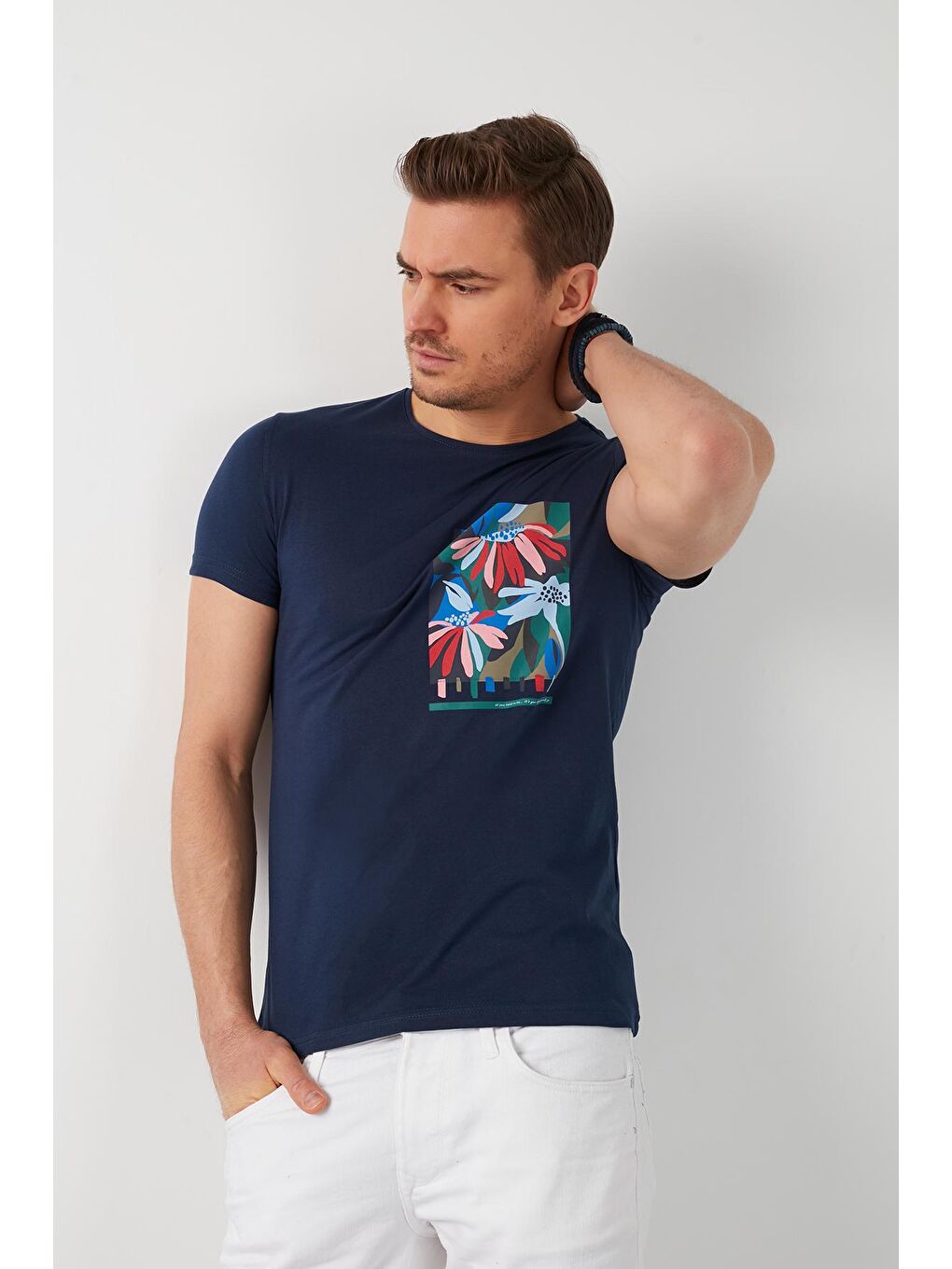 İndigo % 100 Pamuklu Baskılı Bisiklet Yaka Tişört 5902188-2