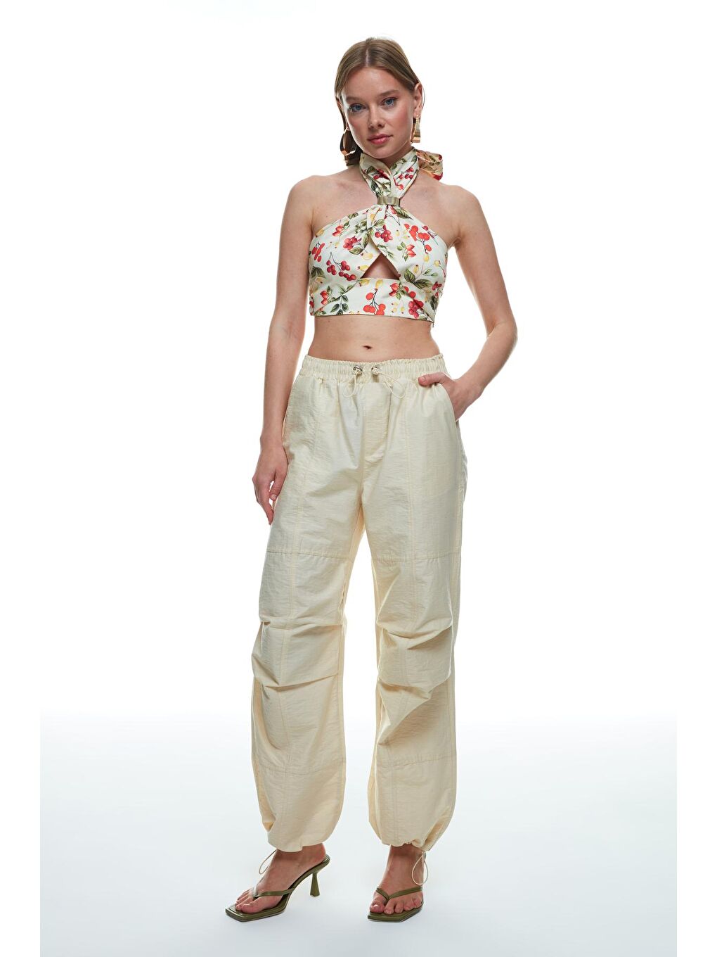 Geniş Paça Paraşüt Pantolon Bej-1