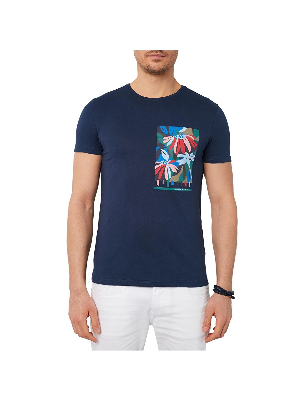 İndigo % 100 Pamuklu Baskılı Bisiklet Yaka Tişört 5902188-4