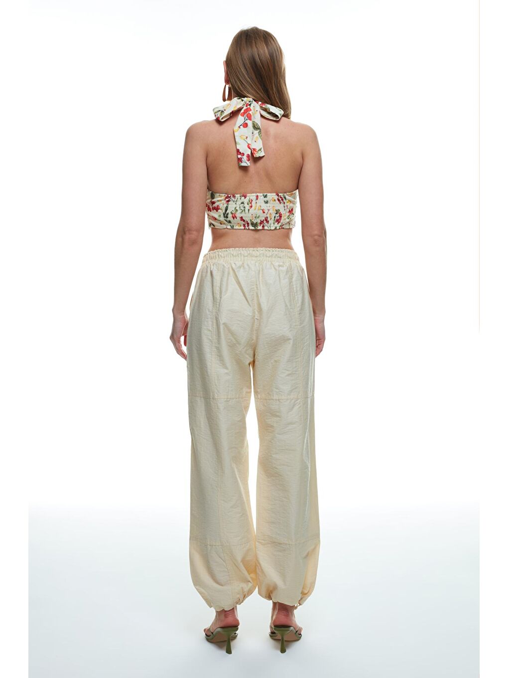 Geniş Paça Paraşüt Pantolon Bej-4