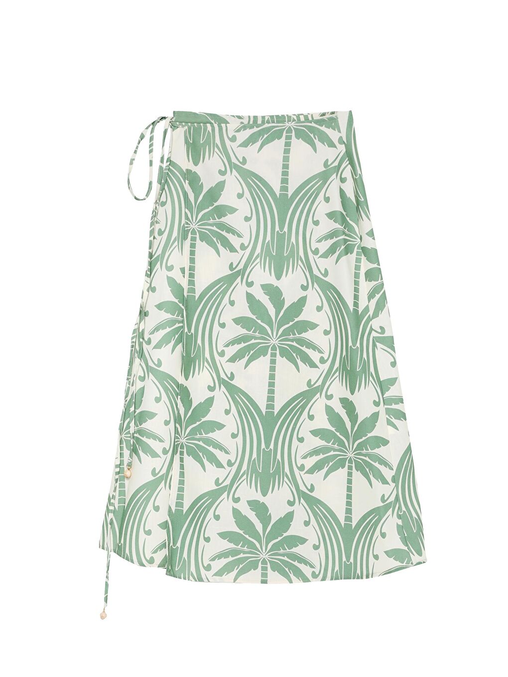 Bağlama Detaylı Desenli Midi Etek Yeşil-1