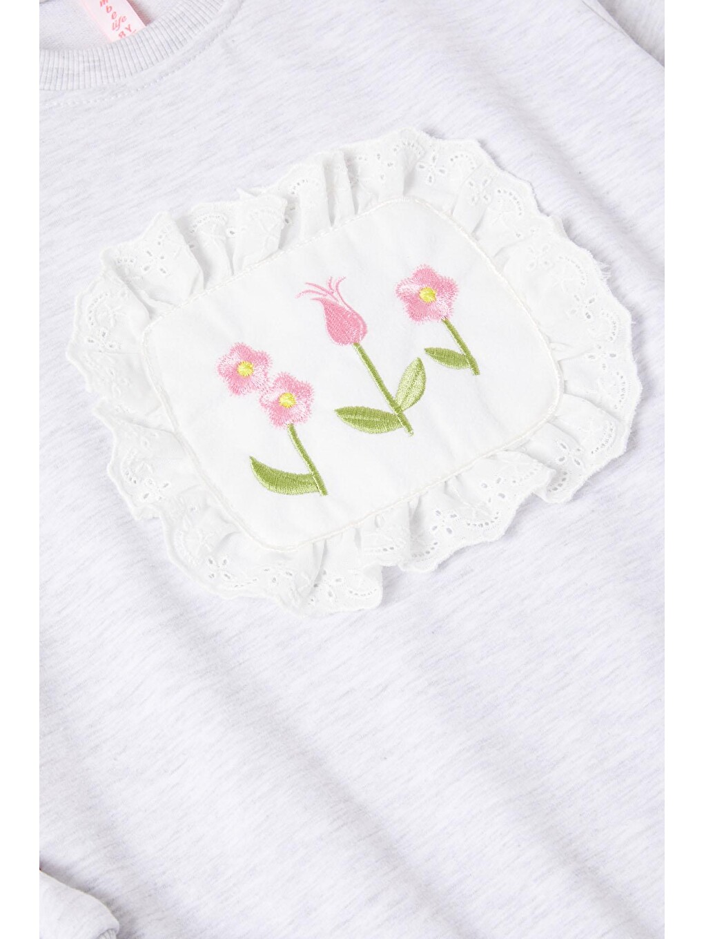 Gri Dantelli Lale Nakışlı Kız Çocuk Sweatshirt 16770-1