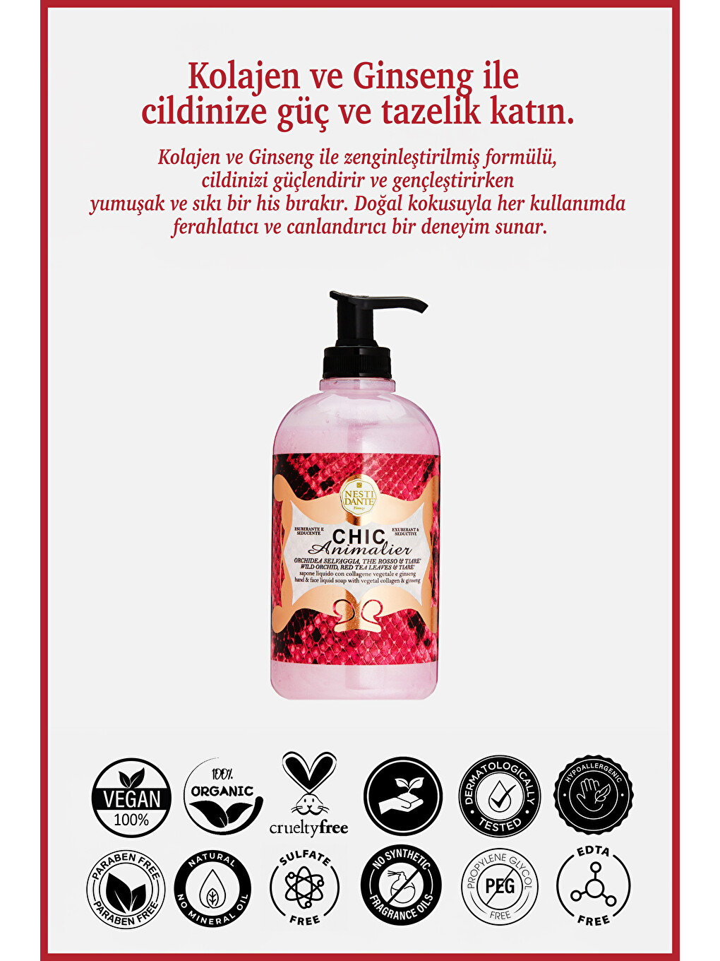 Chic Animalier Red Pyton Sıvı Sabun 500 ml | Kolajen ve Ginseng | Antiaging | El ve Vücut Sabunu-1