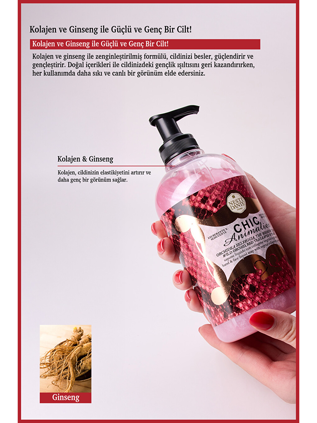 Chic Animalier Red Pyton Sıvı Sabun 500 ml | Kolajen ve Ginseng | Antiaging | El ve Vücut Sabunu-2