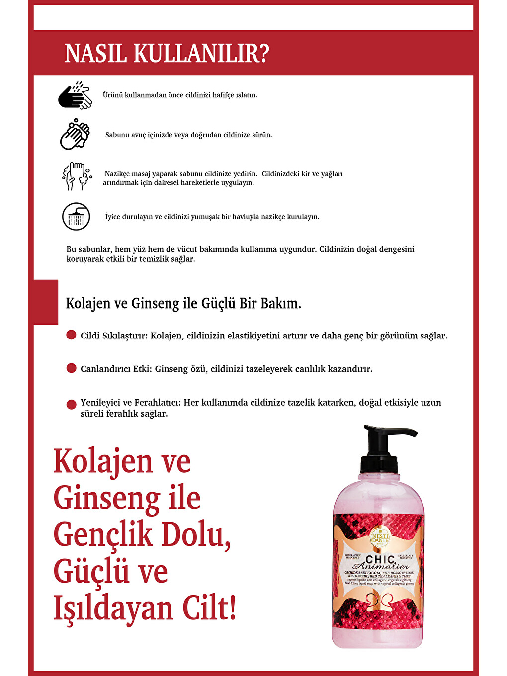 Chic Animalier Red Pyton Sıvı Sabun 500 ml | Kolajen ve Ginseng | Antiaging | El ve Vücut Sabunu-3