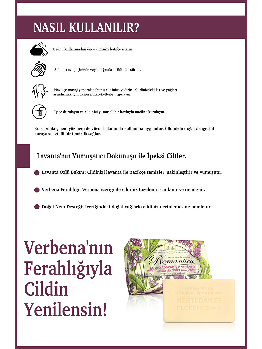 Romantica Wild Tuscan Lavender Verbena Katı Sabun 250 gr Lavanta ve Mine|Nemlendirici |Banyo Sabunu-3