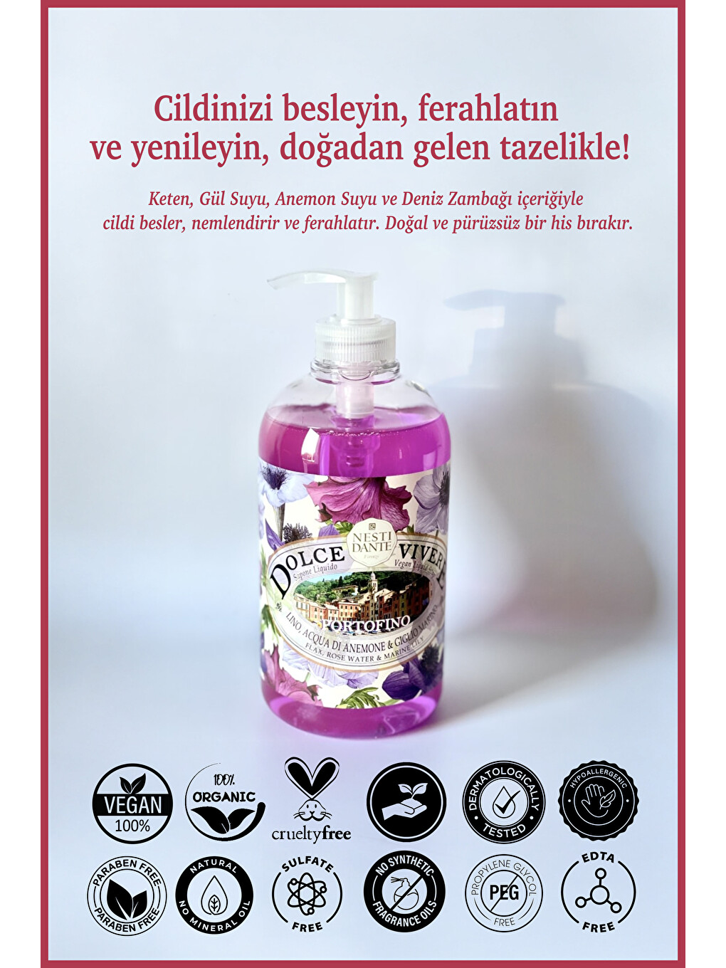 Dolce Vivere Portofino Sıvı Sabun 500 ml |Zambak ve Gül| Sıkılaştırıcı ve Nemlendirici |El ve Vücut-1