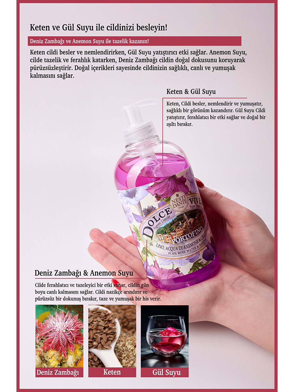 Dolce Vivere Portofino Sıvı Sabun 500 ml |Zambak ve Gül| Sıkılaştırıcı ve Nemlendirici |El ve Vücut-2