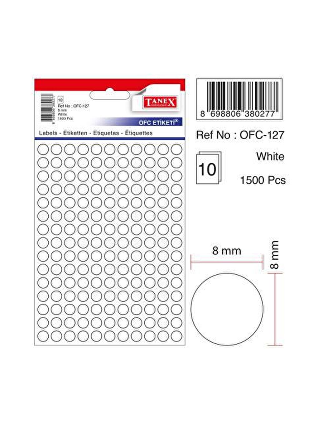 Tanex Beyaz Ofc-127 Beyaz Ofis Etiketi 0.8 Mm 10 Syf-1500 Adt