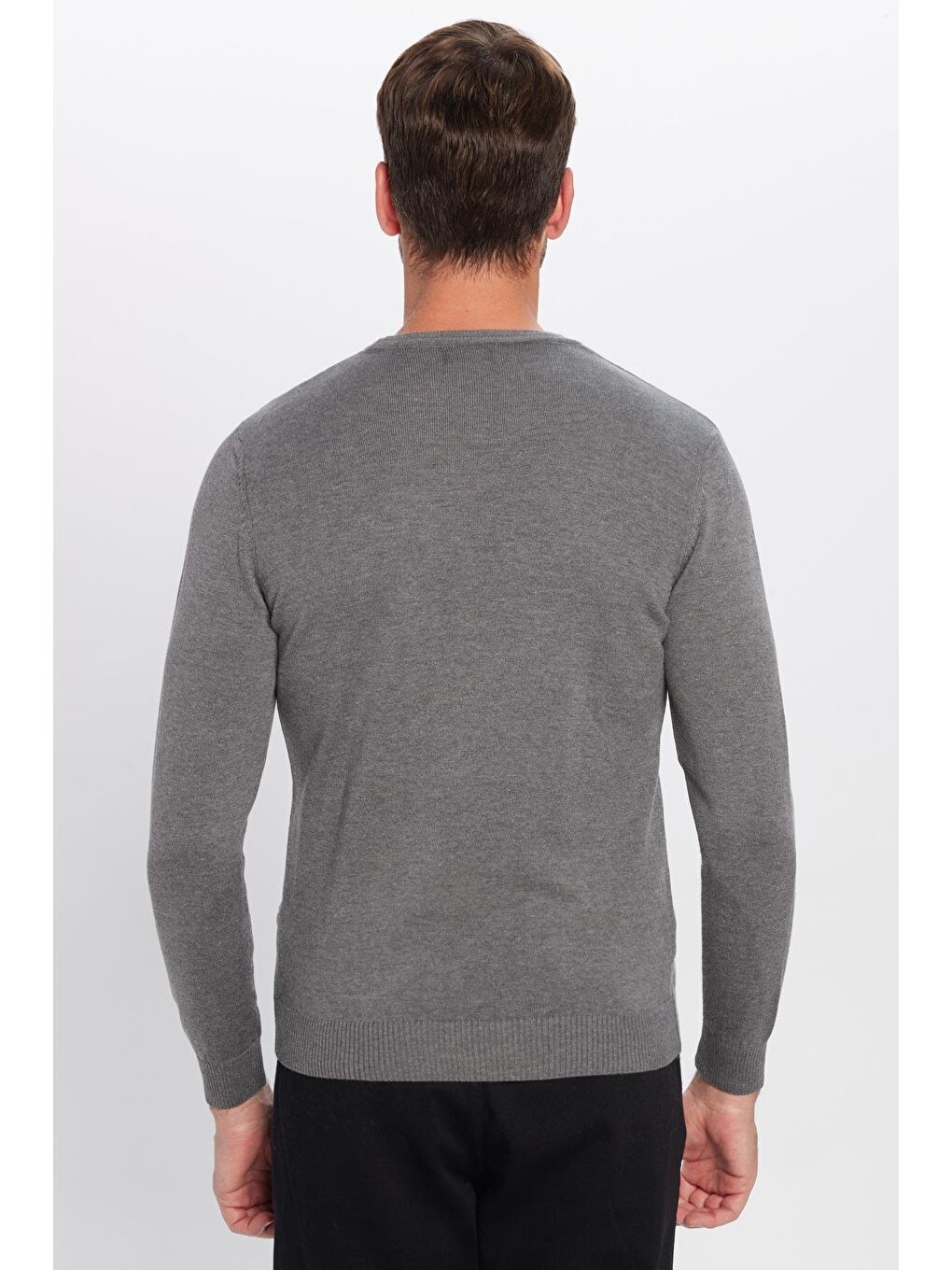 Erkek Standart Fit Normal Kesim Bisiklet Yaka Gri Triko Kazak-4