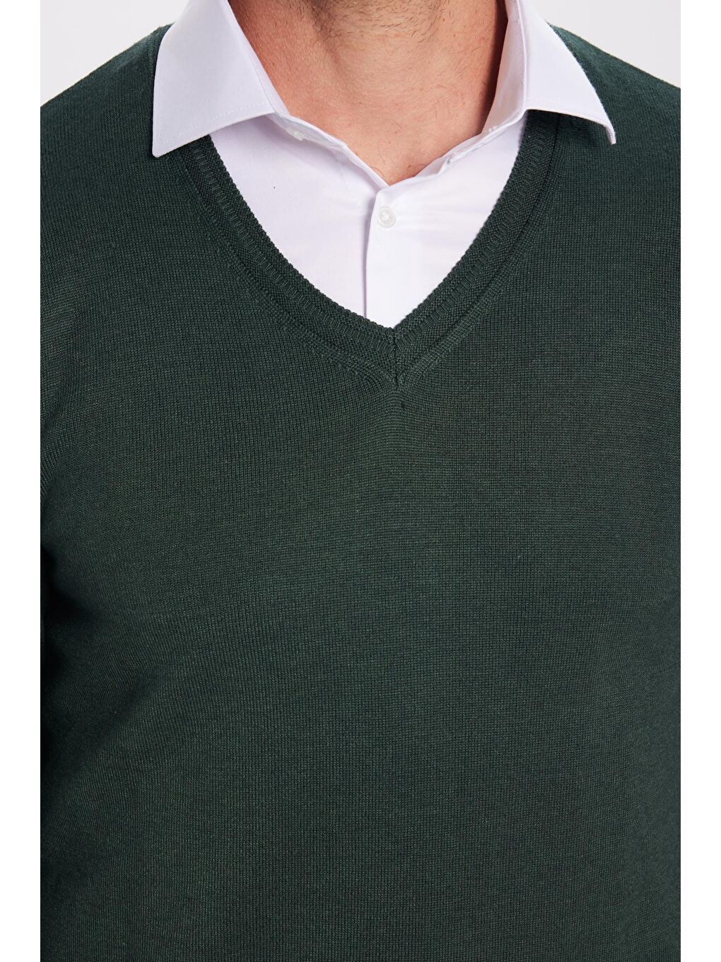Yeşil Erkek Standart Fit Normal Kesim V Yaka Pamuklu Triko Kazak-2