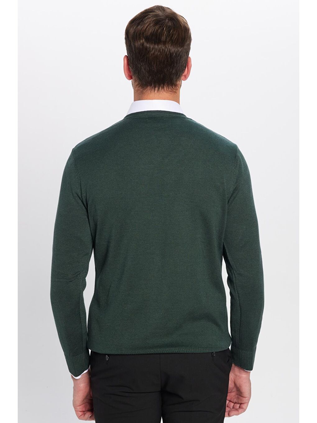 Yeşil Erkek Standart Fit Normal Kesim V Yaka Pamuklu Triko Kazak-4