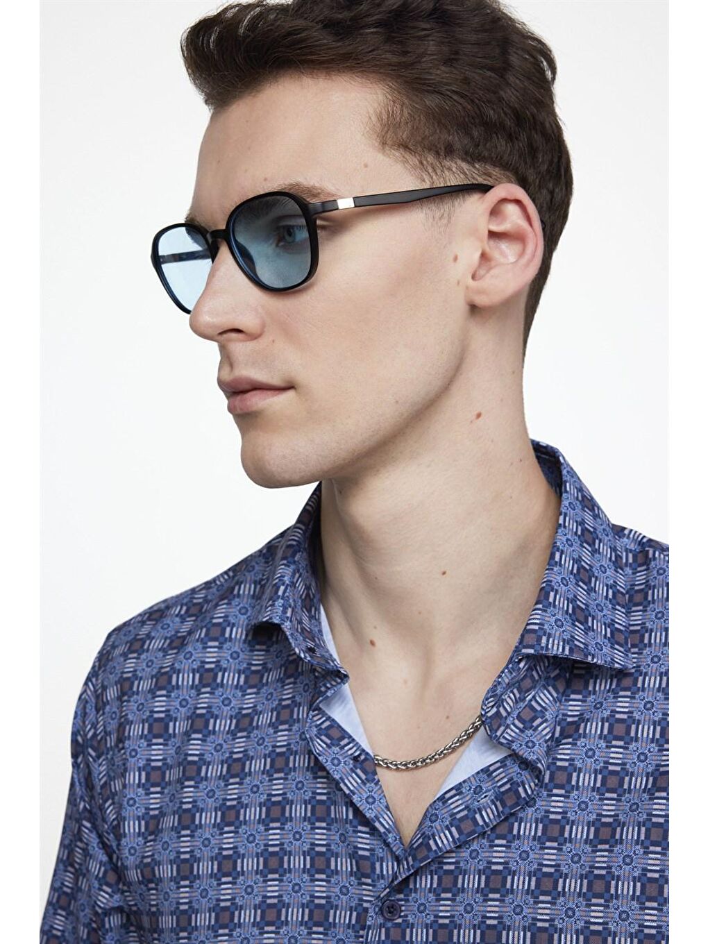 Siyah Slim Fit Dar Kesim Uzun Kollu Elastanlı Baskılı Yüksek Yaka Erkek Çok Renkli Gömlek-2