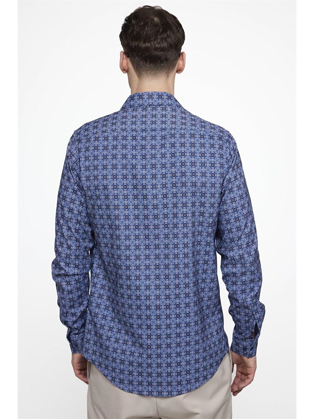 Siyah Slim Fit Dar Kesim Uzun Kollu Elastanlı Baskılı Yüksek Yaka Erkek Çok Renkli Gömlek-3