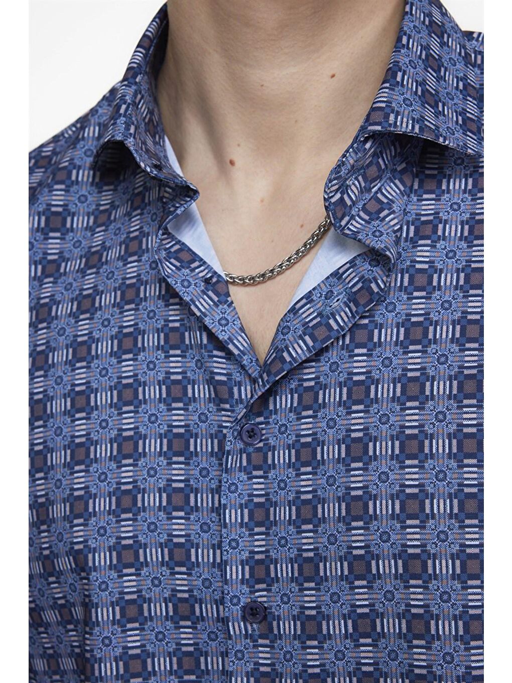 Siyah Slim Fit Dar Kesim Uzun Kollu Elastanlı Baskılı Yüksek Yaka Erkek Çok Renkli Gömlek-4