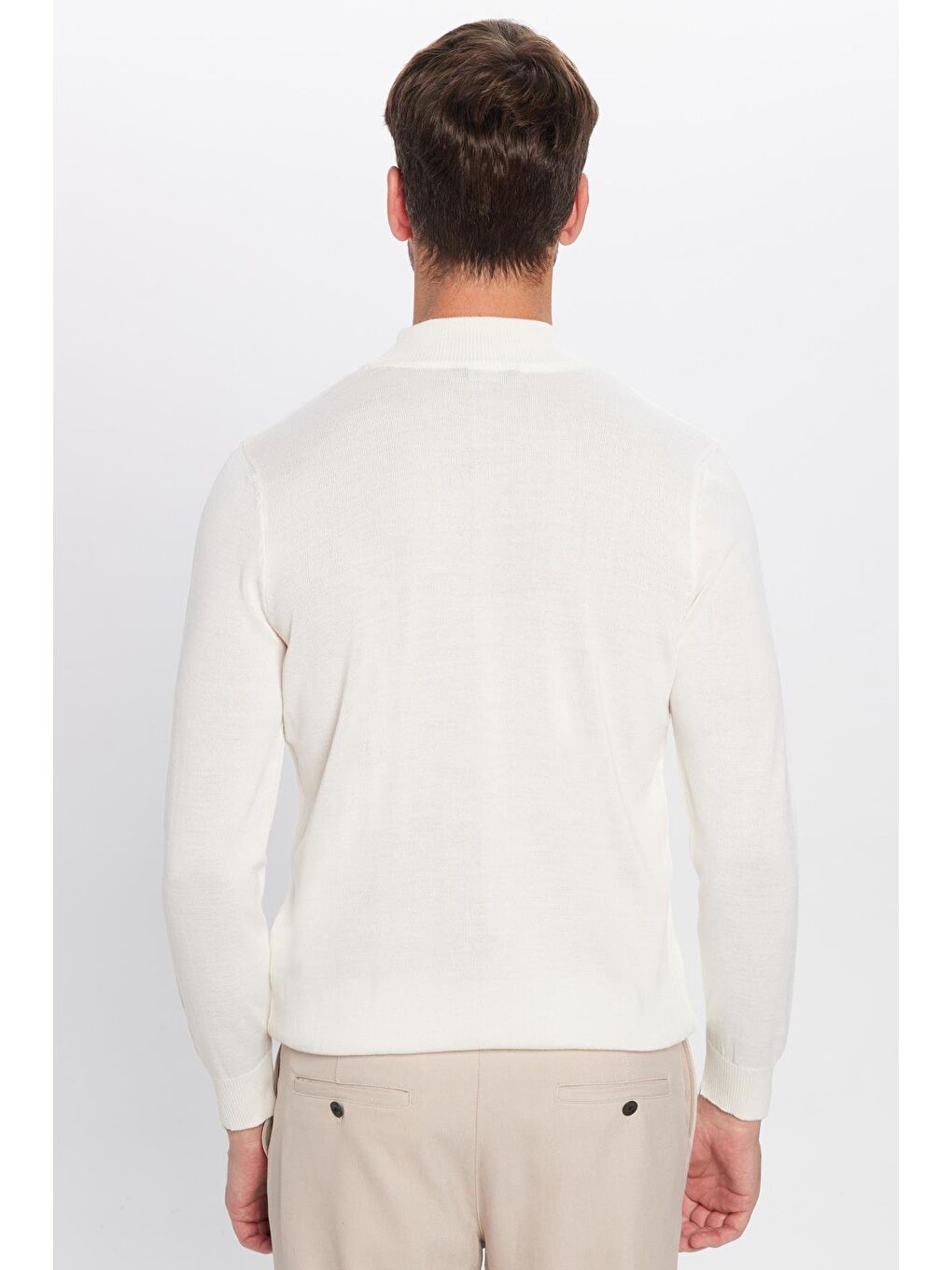 Erkek Standart Fit Normal Kesim Yarım Balıkçı Yaka Düz Beyaz Triko Kazak-4