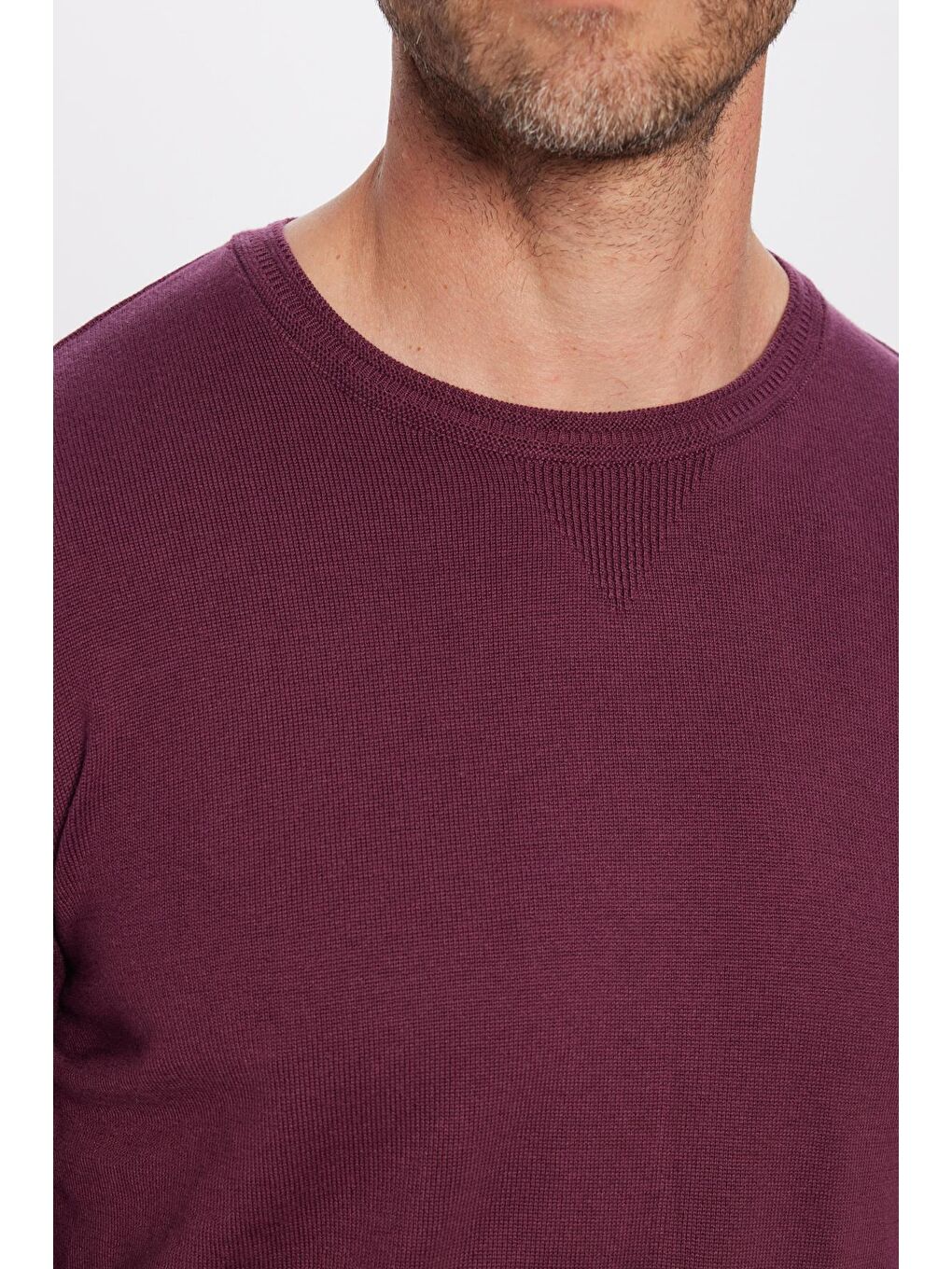 Erkek Standart Fit Normal Kesim Bisiklet Yaka Bordo Triko Kazak-2