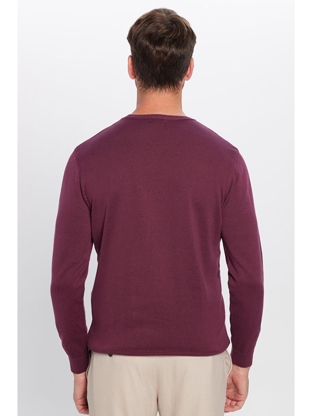 Erkek Standart Fit Normal Kesim Bisiklet Yaka Bordo Triko Kazak-4