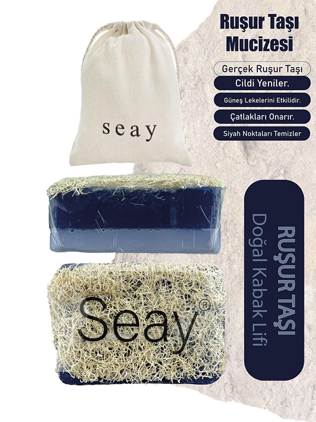 Doğal Kabak Lifli Ruşur Taşı Sabunu Saklama Keseli 130 Gr