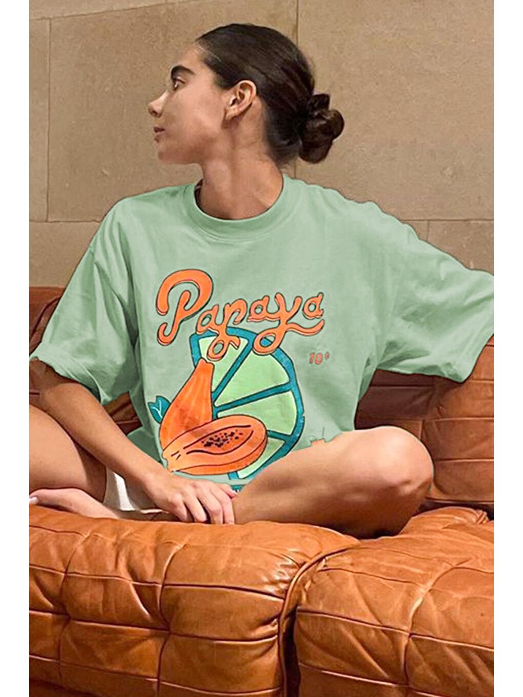 Mint Yeşili Baskılı Oversize Tişört Mg1531