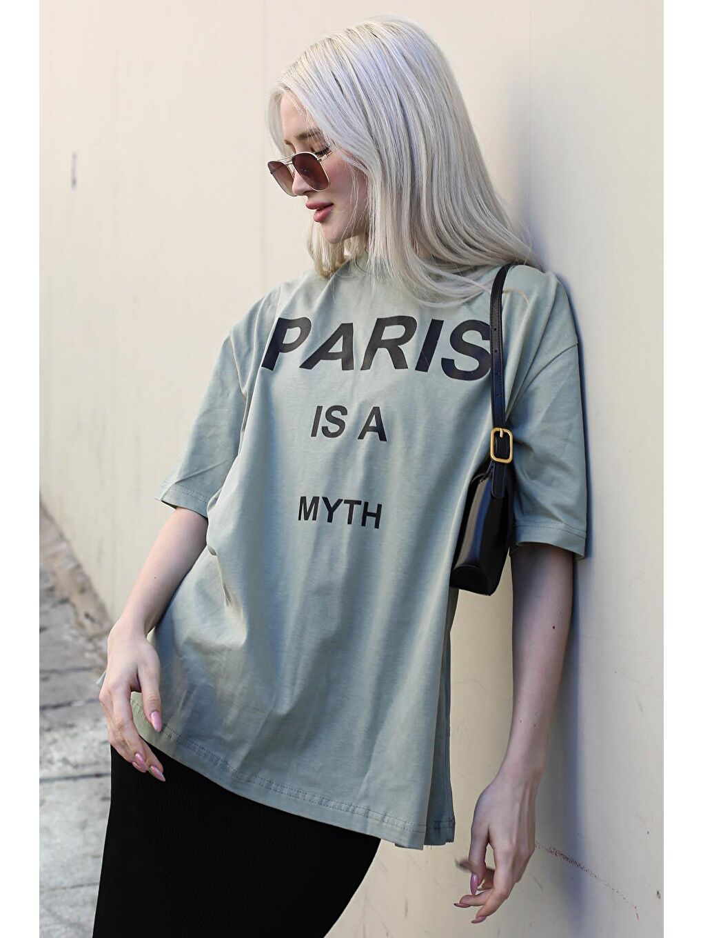 Mint Yeşili Paris Baskılı Kadın Tişört Mg1654-2