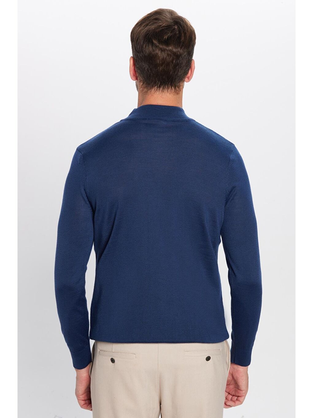 Erkek Standart Fit Normal Kesim Yarım Balıkçı Yaka Düz Lacivert Triko Kazak-4