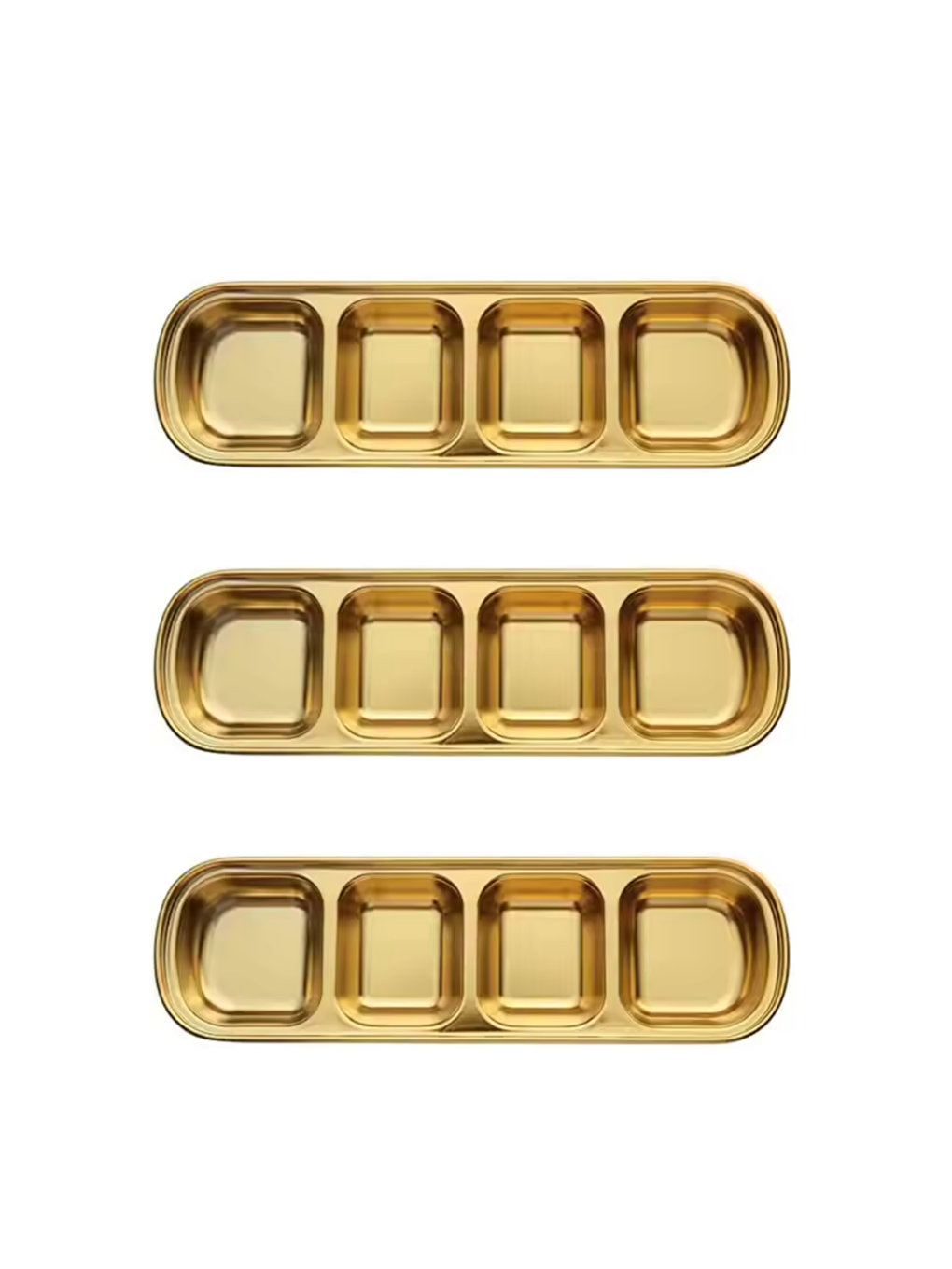 Sarı Metal Gold Renk Dört Bölmeli 3 Adet Sosluk