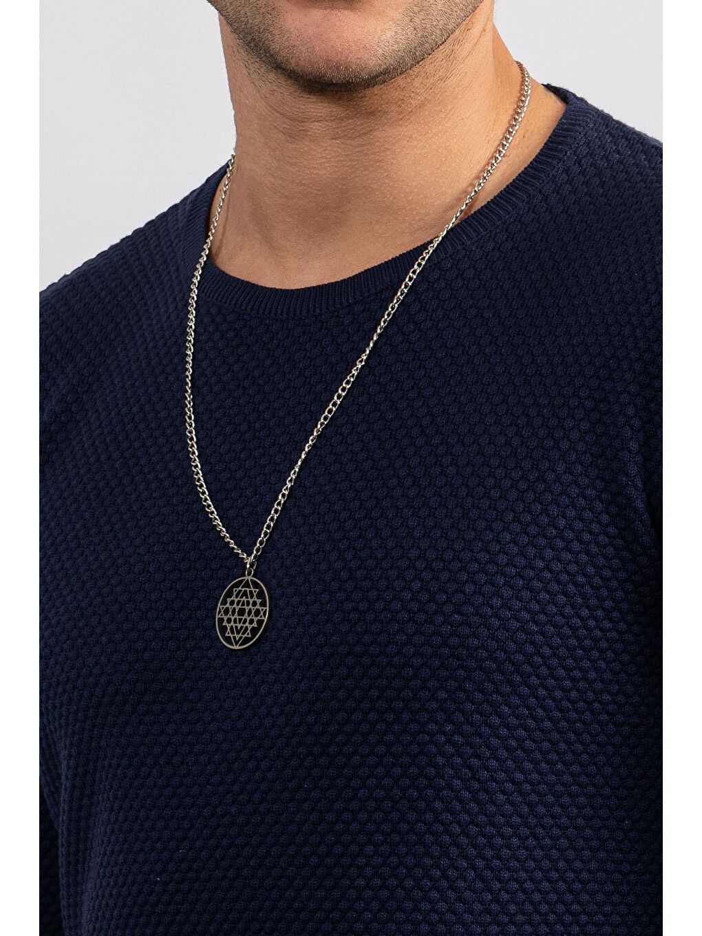 Erkek Standart Fit Normal Kesim Bisiklet Yaka Petek Desenli Lacivert Triko Kazak-2