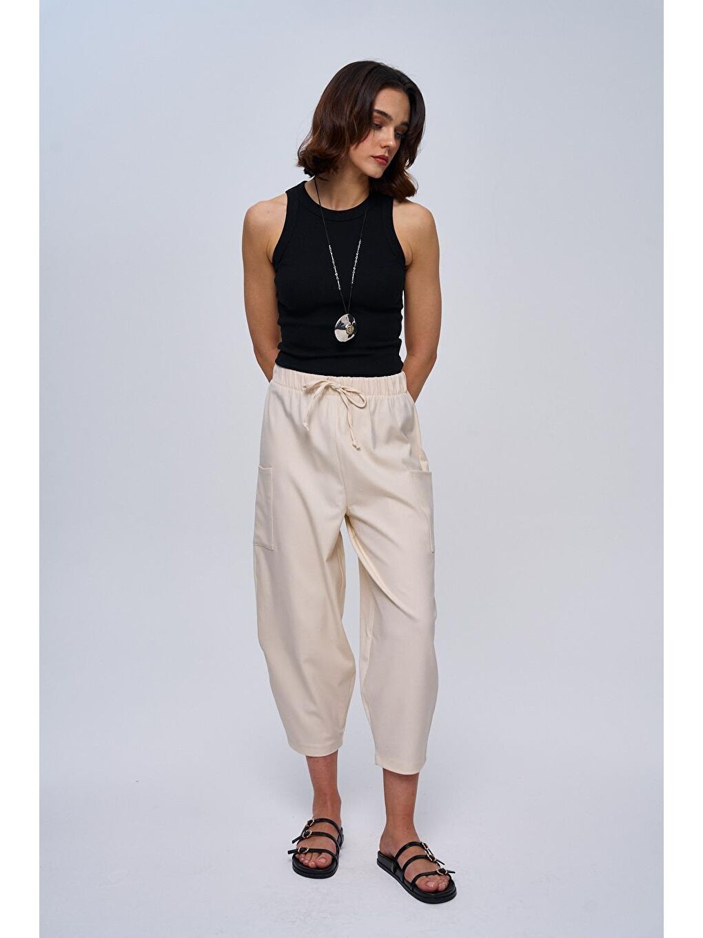 Şalvar Kargo Cepli Bej Kadın Pantolon-4