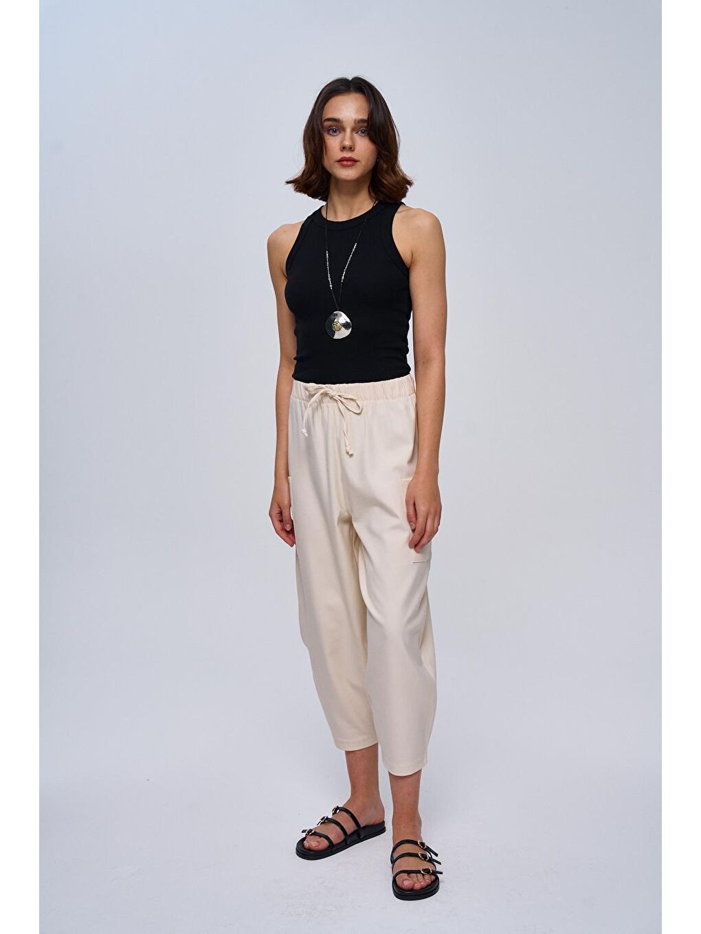 Şalvar Kargo Cepli Bej Kadın Pantolon-5