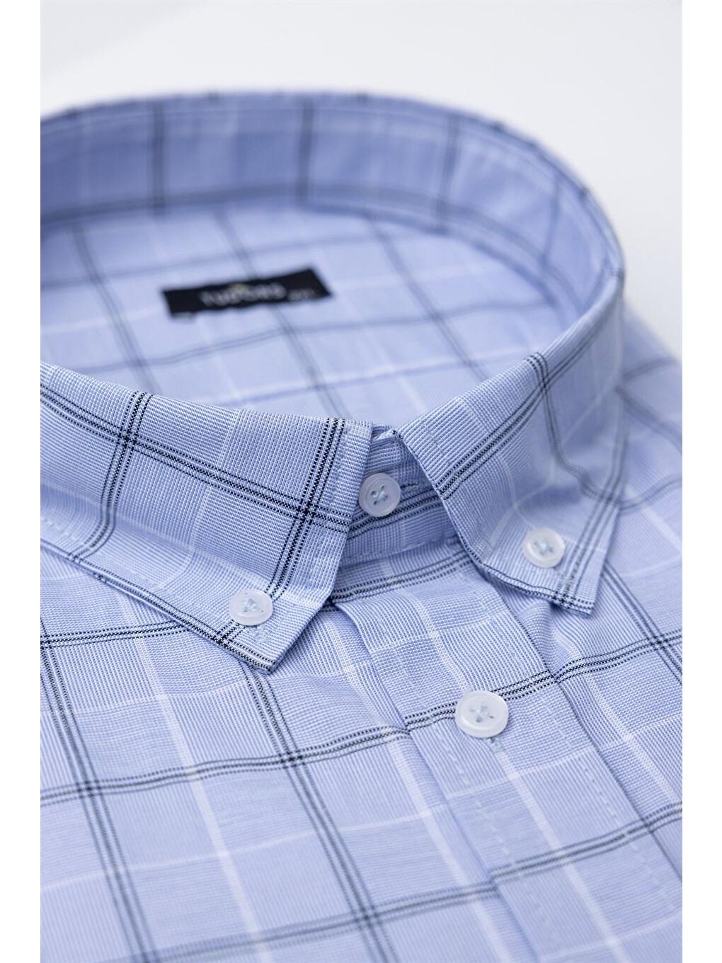 Büyük Beden Ekoseli Erkek Mavi Gömlek