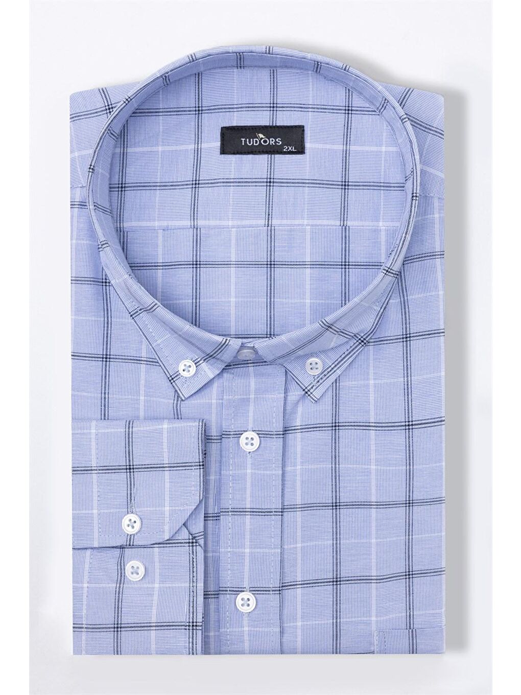 Büyük Beden Ekoseli Erkek Mavi Gömlek-1