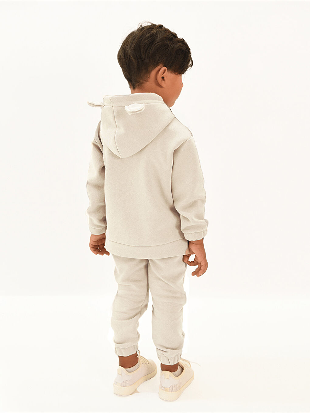 Ekru Çocuk Kulak Detaylı Kapüşonlu Alt Üst Takım-2